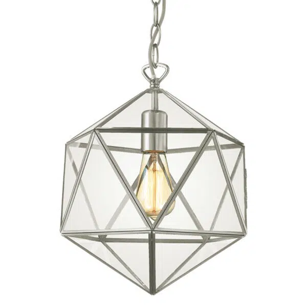 geometric glass lantern ceiling light satin nickel silver - Stillorgan Decor