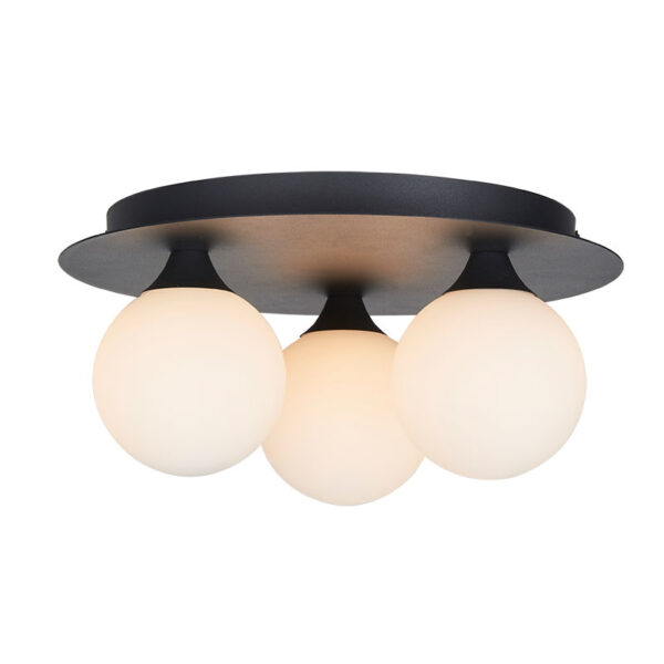 aqua globe 3 light bathroom ceiling light - black