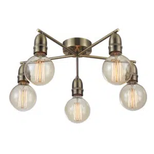 industrial style dawn 5 light ceiling light antique brass - Stillorgan Decor