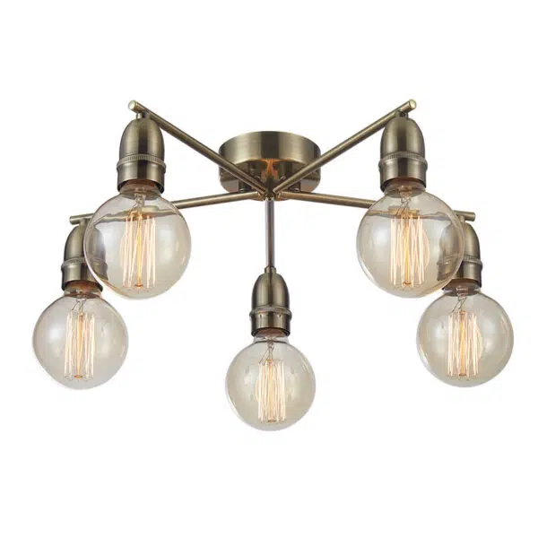 industrial style dawn 5 light ceiling light antique brass - Stillorgan Decor