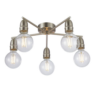 industrial style dawn 5 light ceiling light satin nickel - Stillorgan Decor