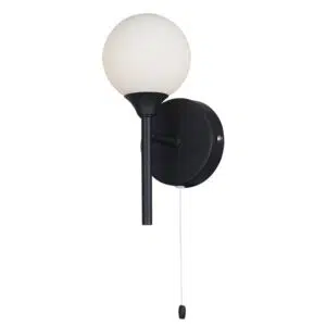 aqua globe pull chord bathroom wall light - black - Stillorgan Decor