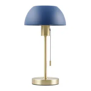 cute designer domed pull chord table lamp brass and blue