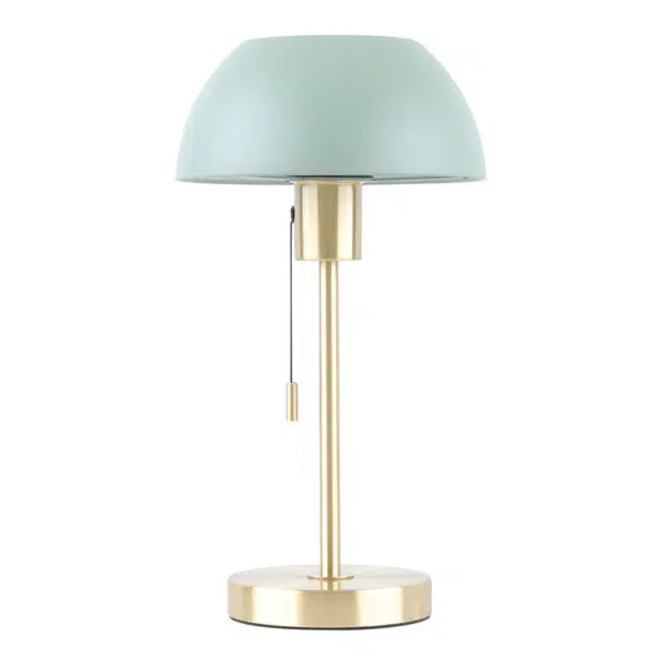 cute designer domed pull chord table lamp brass and green