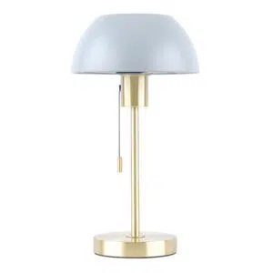 cute designer domed pull chord table lamp brass and grey