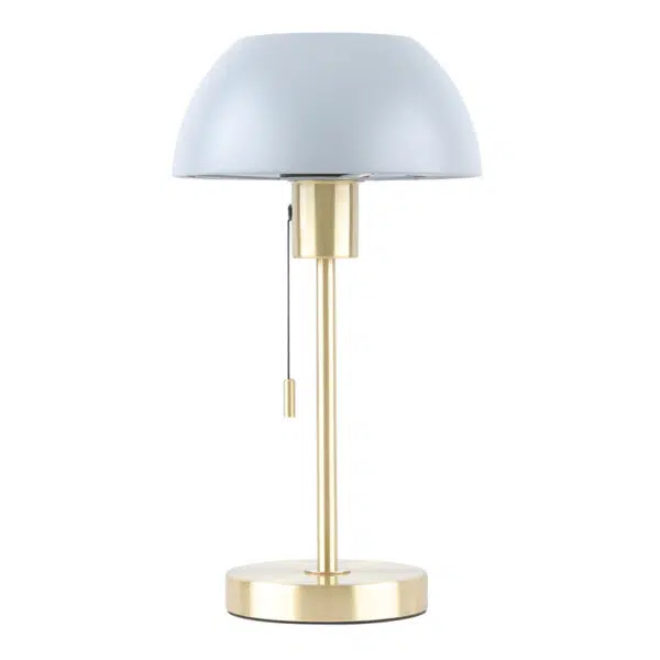 cute designer domed pull chord table lamp brass and grey