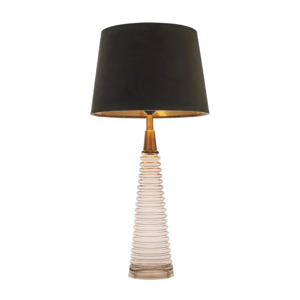 timeless rose pink ribbed glass table lamp bronze gold and mocha