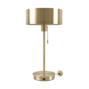 modern styled antique brass table lamp with pull chord