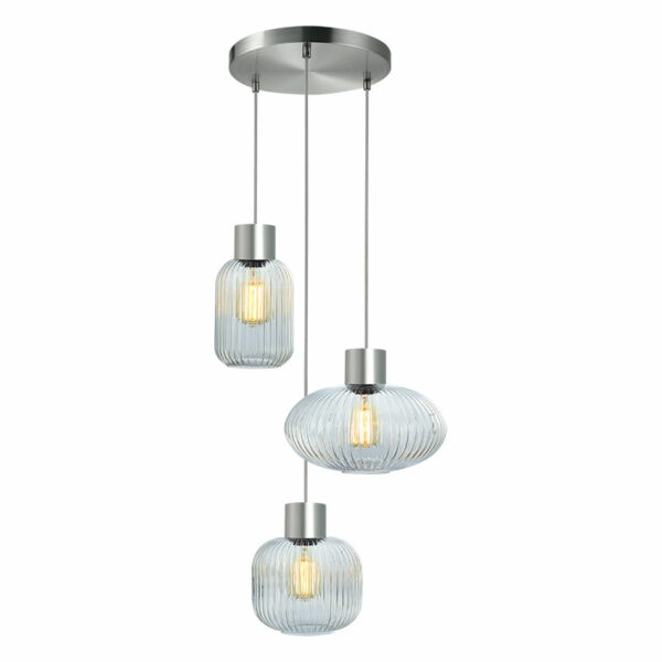 ribbed glass shade 3 light ceiling pendant light - Stillorgan Decor