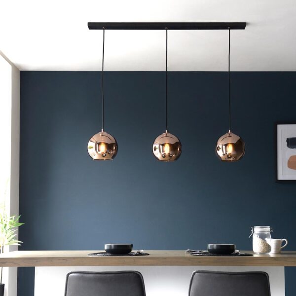 modern 3 light copper mirrored glass globe ceiling light - Stillorgan Decor
