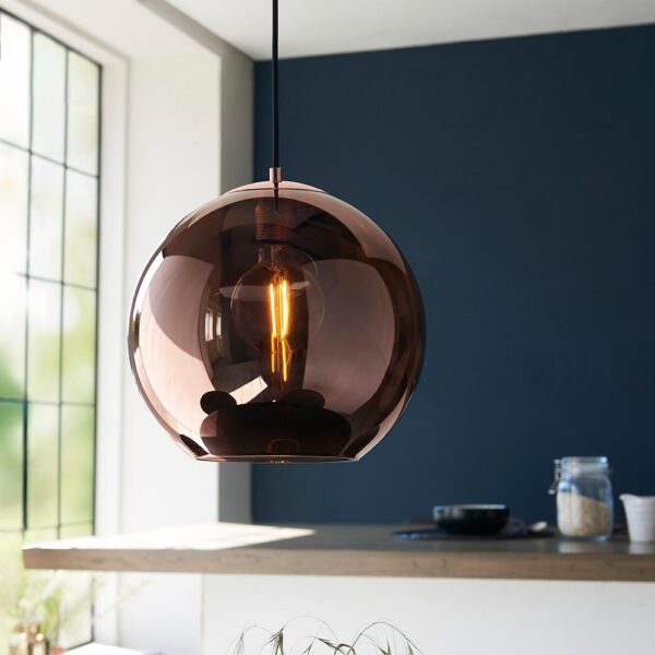 modern copper mirrored glass globe ceiling light - Stillorgan Decor