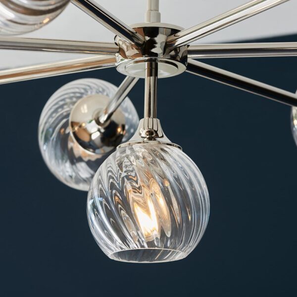 decorative 8 light twisted glass shade ceiling light polished nickel silver - Stillorgan Decor
