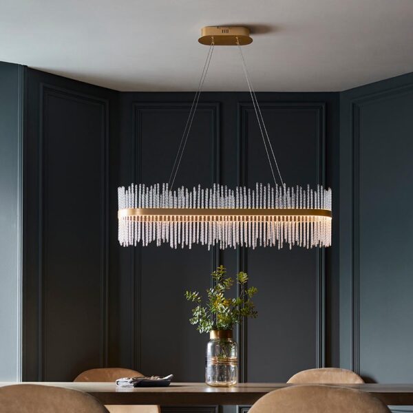 opulent luxury crystal rod ceiling light brushed gold - Stillorgan Decor