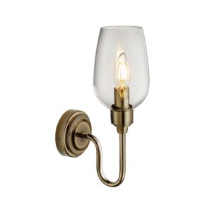 candle style wall light with glass shade - antique brass