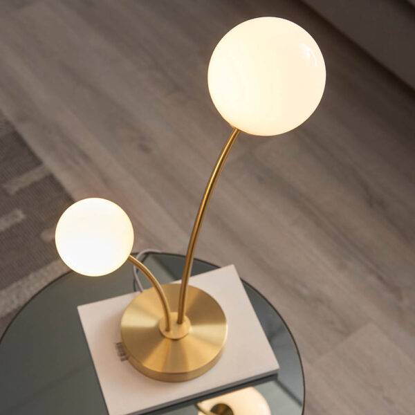 modern scandi style two globe table lamp brushed gold - Stillorgan Decor