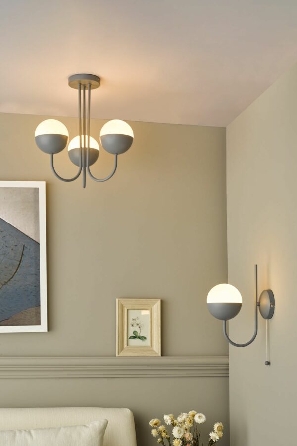modern 3 globe hanging pendant ceiling light grey opal glass - Stillorgan Decor