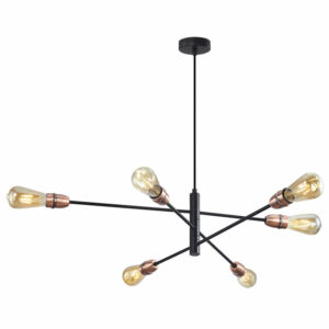 industrial simple armed 6 light hanging ceiling light black and copper - Stillorgan Decor
