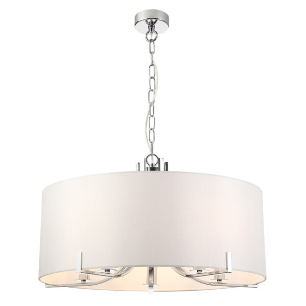 classical shaded armed ceiling pendant chrome silver and white - Stillorgan Decor