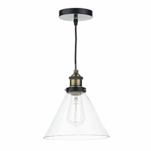 industrial style glass ceiling pendant light brass and black - Stillorgan Decor