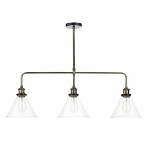industrial style 3 shade glass ceiling pendant light brass and black - Stillorgan Decor