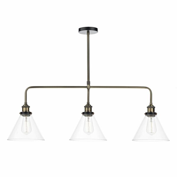 industrial style 3 shade glass ceiling pendant light brass and black - Stillorgan Decor