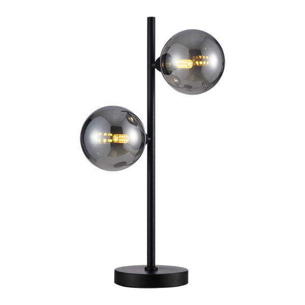 modern two globe black smoked glass table lamp