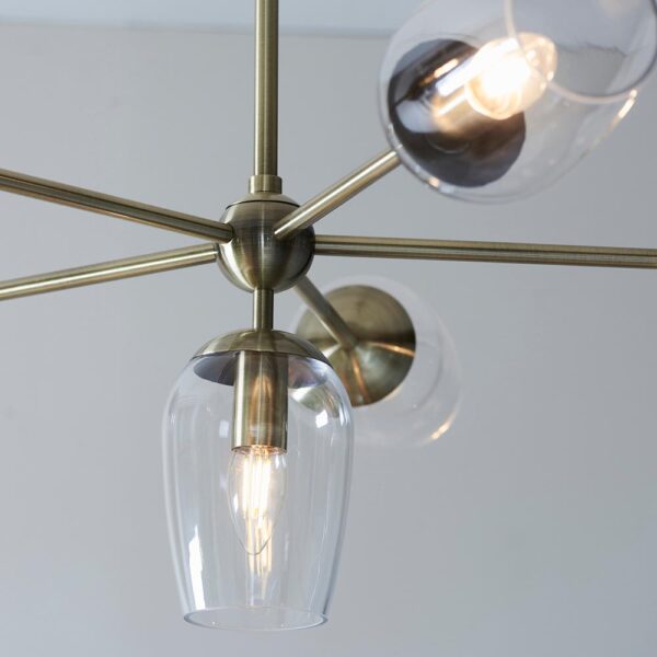 elegant 6 glass shade ceiling pendant light antique brass - Stillorgan Decor