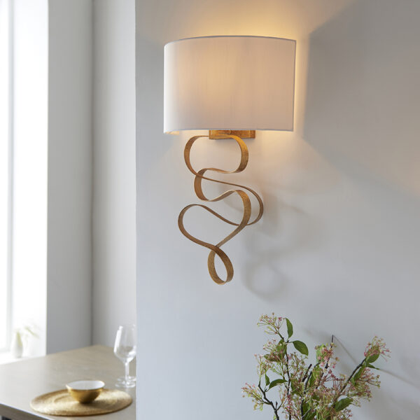 gold ribbon wall light with ivory shade - Stillorgan Decor