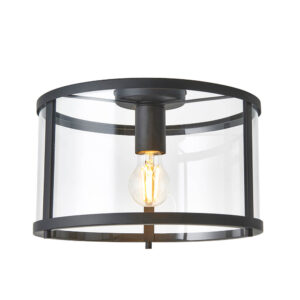simple flush ceiling light black and clear glass - Stillorgan Decor