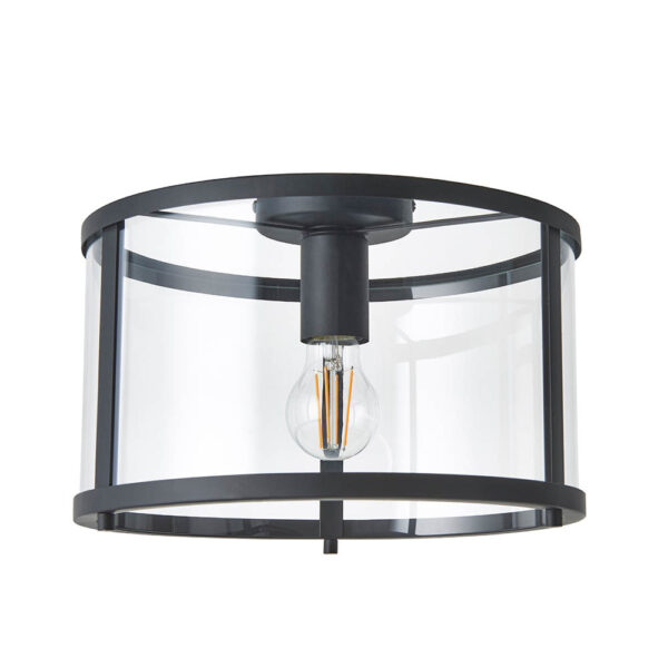 simple flush ceiling light black and clear glass - Stillorgan Decor