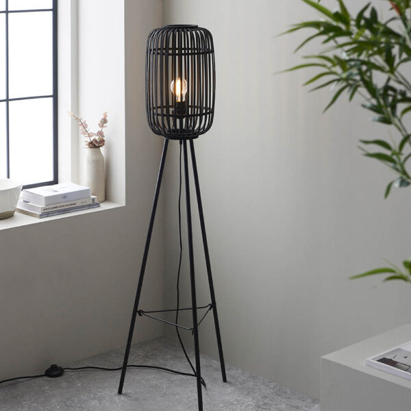 bamboo cage tripod floor lamp black - Stillorgan Decor