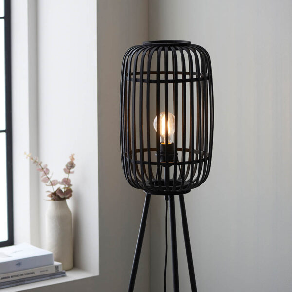 bamboo cage tripod floor lamp black - Stillorgan Decor