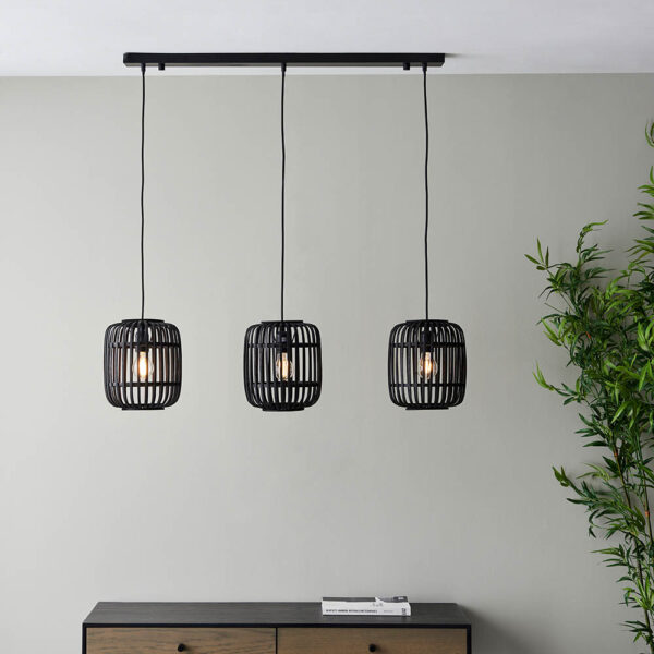 bamboo cage pendant 3 light black - Stillorgan Decor