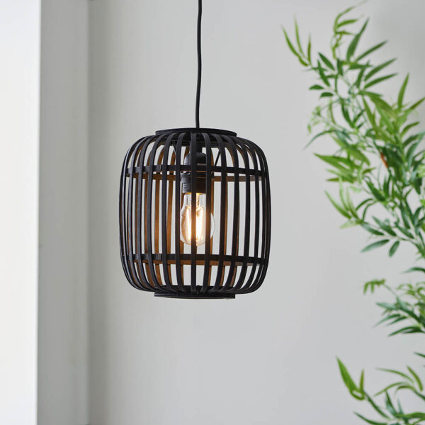 bamboo cage pendant single black - Stillorgan Decor