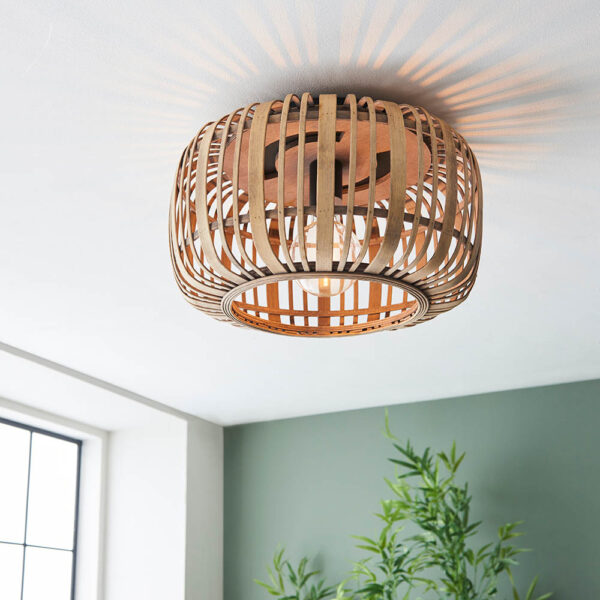 bamboo cage flush ceiling light natural - Stillorgan Decor