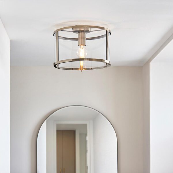 simple flush ceiling light antique brass and clear glass - Stillorgan Decor