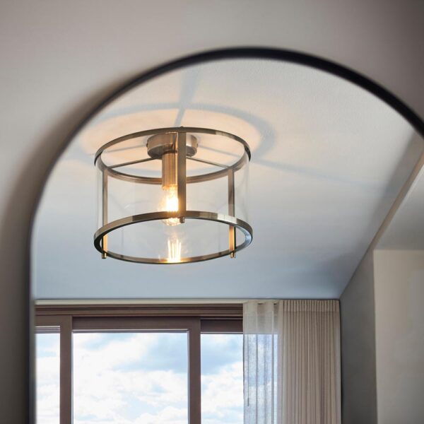 simple flush ceiling light antique brass and clear glass - Stillorgan Decor