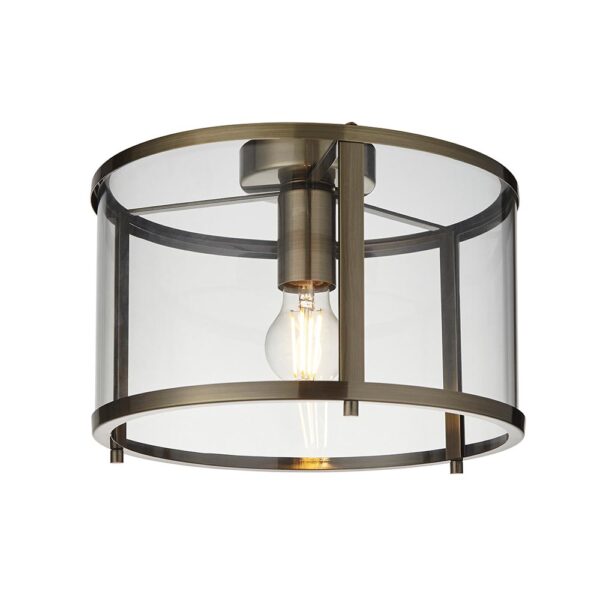 simple flush ceiling light antique brass and clear glass - Stillorgan Decor