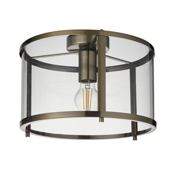 simple flush ceiling light antique brass and clear glass - Stillorgan Decor