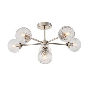 decorative 6 light twisted glass shade semi flush ceiling light bright nickel - Stillorgan Decor