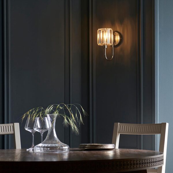 sophisticated wall light with glass shade bright nickel - Stillorgan Decor