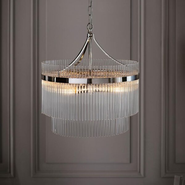 contemporary glass rod 5 light chandelier polished chrome - Stillorgan Decor