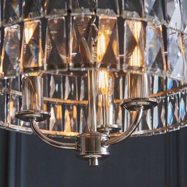 luxury 3 armed crystal pendant bright nickel - Stillorgan Decor