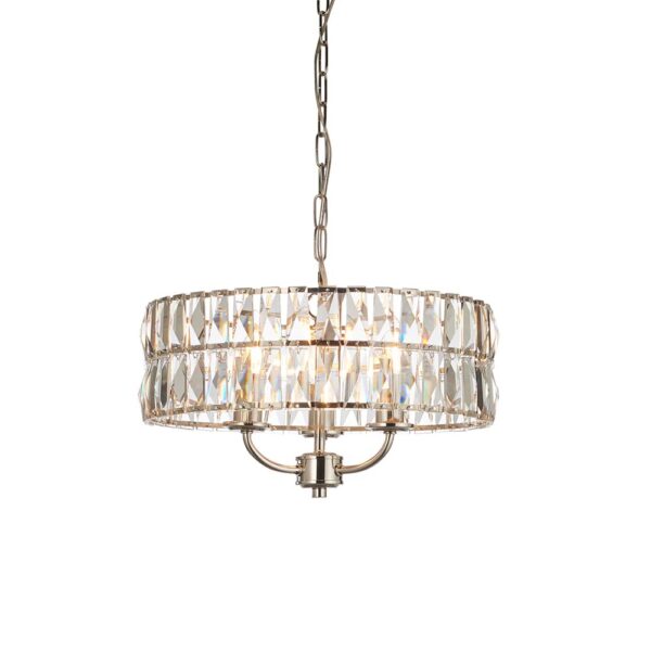 luxury 3 armed crystal pendant bright nickel - Stillorgan Decor