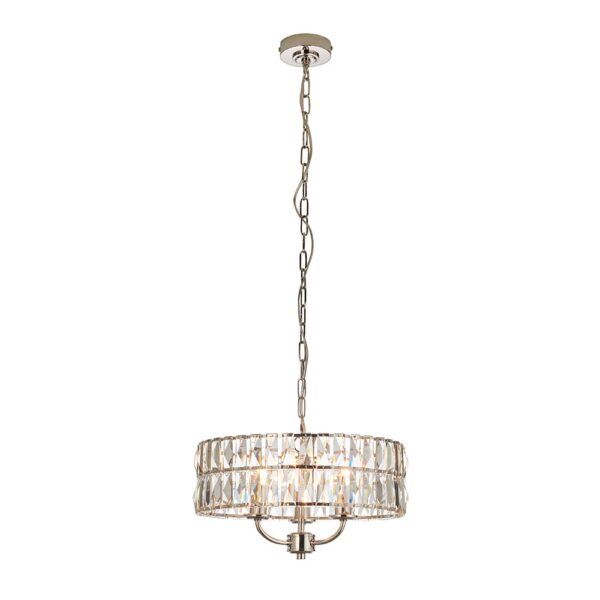 luxury 3 armed crystal pendant bright nickel - Stillorgan Decor