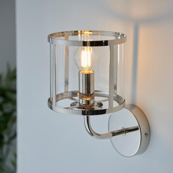 simple wall light bright nickel and clear glass - Stillorgan Decor