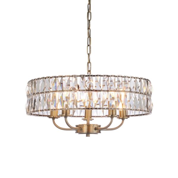 luxury 5 armed crystal pendant antique brass - Stillorgan Decor