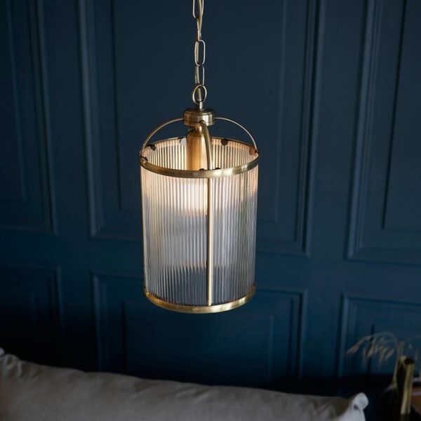 timeless ribbed glass shade 1 light ceiling pendant antique brass - Stillorgan Decor