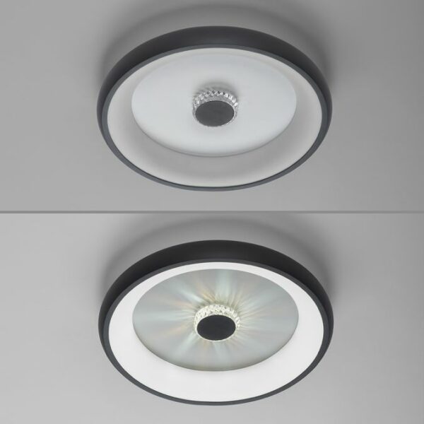 modern remote controlled multi source led and crystal flush ceiling light black - Stillorgan Decor