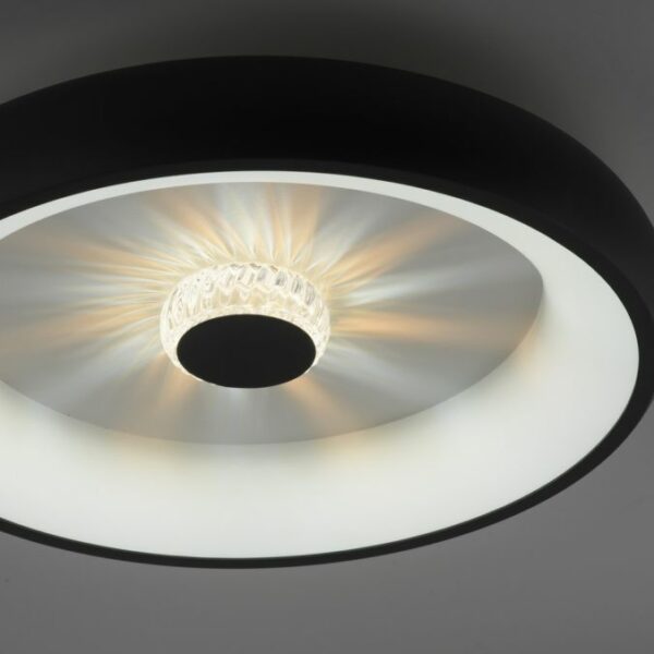 modern remote controlled multi source led and crystal flush ceiling light black - Stillorgan Decor